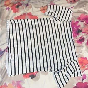 White and Black Striped Crop Shirt!!